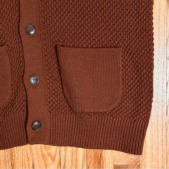 J. Crew Factory Mens Medium Brown Cowl
Neck Cotton Knit Cardigan Sweater - Picture 3 of 9